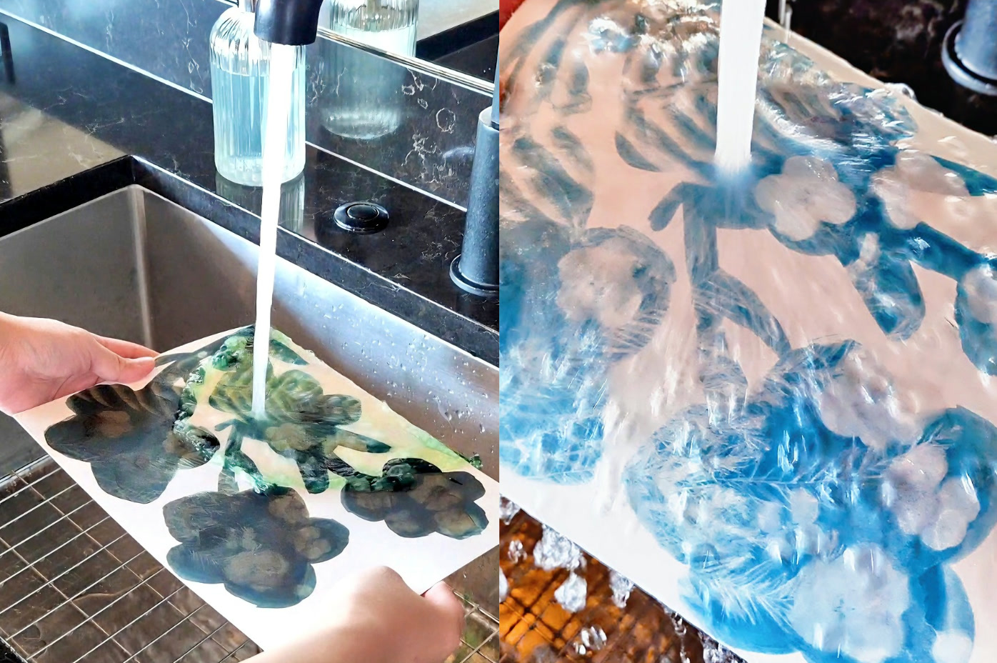 Water washing & tonal processing in Tianci Dong's cyanotype process