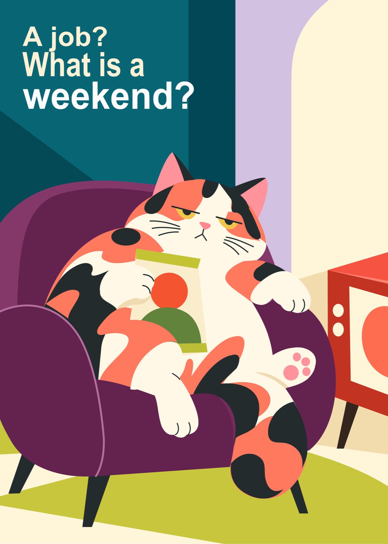 No Job Cat, Illustration print on Canson Infinity matte paper by Tianci Dong