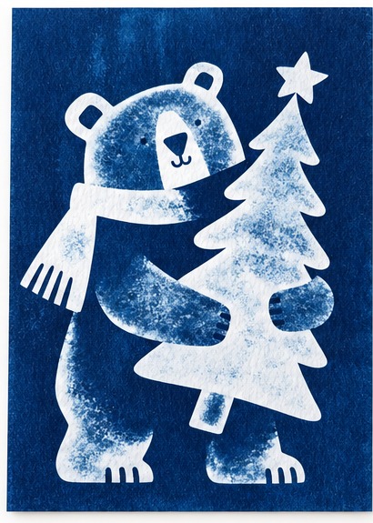 Winter Bear, Cyanotype postcard by Tianci Dong
